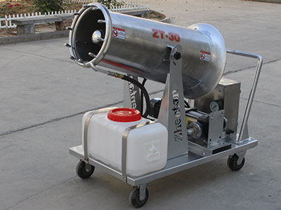 我司新款30米手推式不锈钢雾炮机，针对于酸碱环境使用